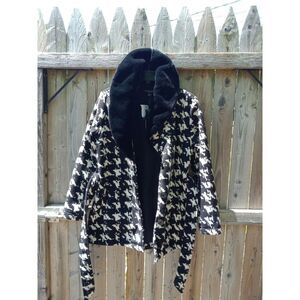 Ellen Reyes Petite Houndstooth Pea Coat Small Faux Fur Collar NWT